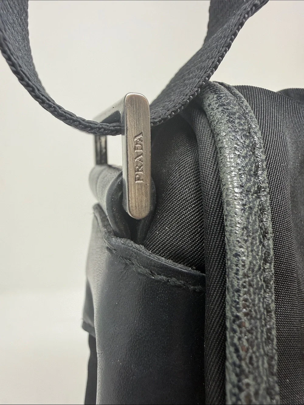 Prada Black Nylon Tessuto Messenger Crossbody Bag Leather Buckle Flap